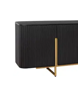Estila Art deco obdélníková komoda Gatsby z černého mangového dřeva s lamelami se dvěma dvířky se zlatými úchyty 160 cm