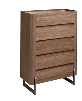 Estila Luxusní moderní hnědá komoda Vita Naturale s pěti šuplíky a porcelánovou vrchní deskou s mramorovým designem 112 cm