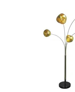Estila Moderní glamour stojací lampa Kalan se skleněnými designovými stínítky ve zlaté barvě s černou podstavou 202 cm