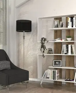 Knihovna Rain - White, Walnut