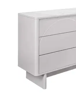 Estila Designová art deco bílá komoda Savonia s mramorovou deskou a šesti šuplíky s minimalistickým reliéfem vlny 150 cm