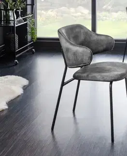 Estila Moderní designová jídelní židle Mildred s šedým sametovým čalouněním a černýma nohama z kovu 83cm