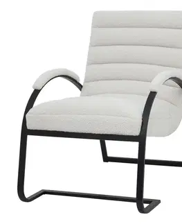 Estila Luxusní designové obloukové křeslo Ark s černým kovovým rámem a krémovým bouclé potahem na opěrce a sedáku 96 cm