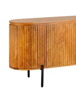 Estila Moderní art deco oválný čtyřdveřový příborník Gatsby z mangového dřeva v přírodní hnědé barvě s lamelovým dekorem 160 cm