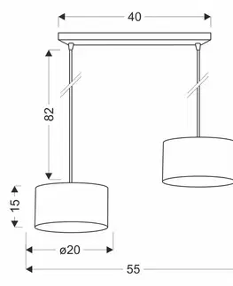 Závěsná lampa PANDY černá 2x40W E27 stínidlo šedá+zlatá