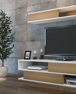 TV stěna / Sestava pod TV Sims - White, Teak