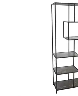 Estila Industriální černý regál Industria Marble v antracitovém odstínu a policemi s mramorovým designem 185 cm