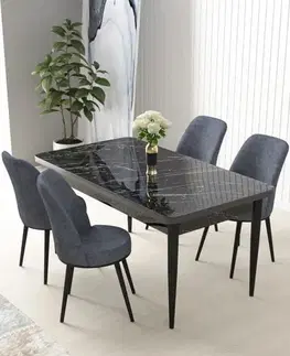 Dining Table & Chairs Set (5 Pieces) Nil - Black Marble, Fume