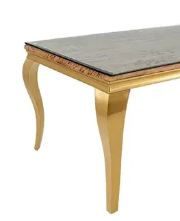 Estila Luxusní designový obdélníkový jídelní stůl Gold Barock se zlatým kabriolovým nohama a masivní deskou se sklem 200 cm