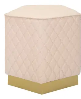 Estila Art deco čalouněná pětiúhelníková růžová kožená taburetka Glamia Tapisé s kosočtvercovým vzorem a zlatým detailem 38 cm