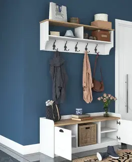 Nástěnný věšák s botníkem Polo White and Walnut
