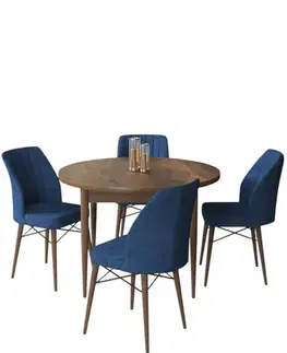 Dining Table & Chairs Set (5 Pieces) Rox - Baroque, Navy Blue