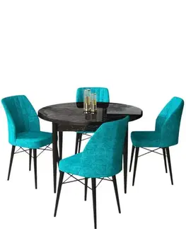 Dining Table & Chairs Set (5 Pieces) Rox - Black Marble, Turquoise
