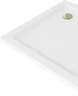 MEXEN/S Flat sprchová vanička čtvercová slim 70 x 70, bílá + zlatý sifon 40107070G