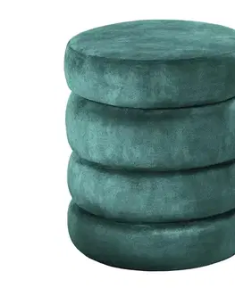 Estila Moderní art deco kulatá taburetka Eliana v tyrkysové modrozelené barvě s úložným prostorem a sametový čalouněním 41 cm