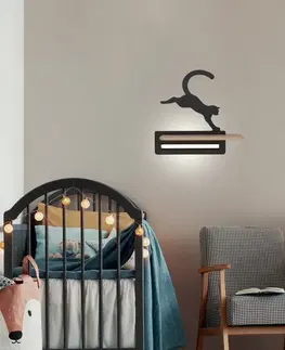 LED 5W dětská nástěnná lampa černá kočka skákající kočka