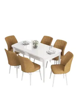 Extendable Dining Table & Chairs Set (7 Pieces) Eva - White, Cappuccino