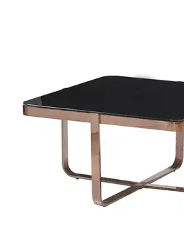 Estila Glamour konferenční stolek Brilia z kovu ve zlatém rose gold odstínu s černým temperovaným sklem 80cm