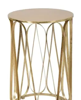 Estila Art deco kulatý kovový zlatý příruční stolek Lenia s nohou s vlnitým vzorem 58 cm