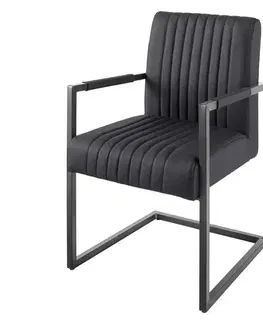 Estila Industriální kožená konzolová jídelní židle Inspirativo s retro vertikálním prošíváním a černou konstrukcí 88 cm