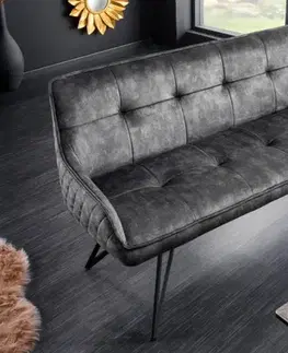 Estila Designová lavice Dunelon s tmavě šedým sametovým potahem a černýma nohama z kovu 160cm