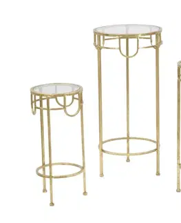 Estila Designová glamour sada kulatých příručních stolků Solara se skleněnou deskou a zlatým kovovým rámem s detaily 70 cm