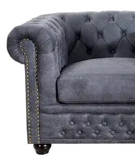 Estila Vintage šedé křeslo Chesterfield Grau s ozdobným prošíváním s kulatými knoflíčky a potahem s efektem vintage kůže 105 cm