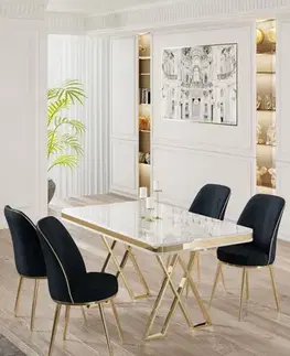 Dining Table & Chairs Set (5 Pieces) Vals - White, Gold, Anthracite