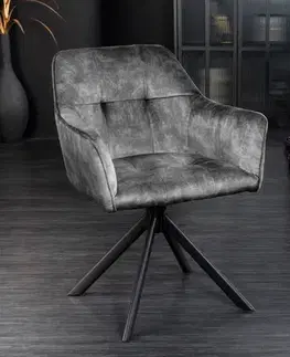 Estila Designová otočná kancelářská židle Devon s tmavě šedým čalouněním a černým šikmýma nohama z kovu 83cm