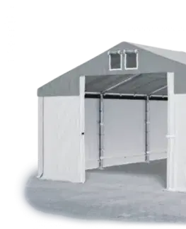 Skladový stan 5x10x2,5m střecha PVC 560g/m2 boky PVC 500g/m2 konstrukce ZIMA PLUS Šedá Bílá Bílá