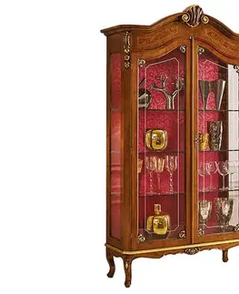 Estila Luxusní klasická prosklená dvoudveřová vitrína Clasica z dřevěného masivu s barokní výzdobou a chippendale nožičkami 210 cm