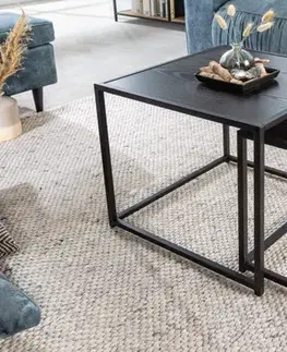 Estila Industriální set konferenčních stolků Industria Negra s dřevěnou vrchní deskou v černé kovové podstavě černý 50cm