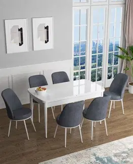 Extendable Dining Table & Chairs Set (7 Pieces) Han - White, Fume