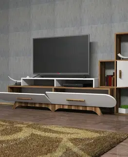 Televizní stolek se skříňkou Flora S White and Walnut