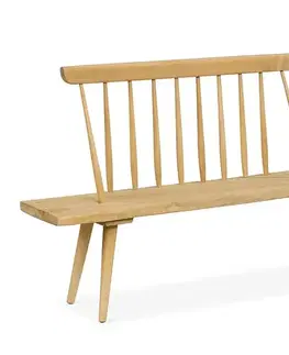 Estila Moderní masivní lavice Hiberto s designovou opěrkou z teakového dřeva ve světle hnědé barvě 150 cm