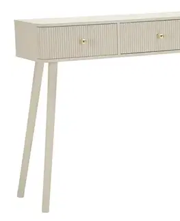 Estila Designový art deco konzolový stolek Shelly se třemi zásuvkami se zlatými úchyty a žebrovaným zdobením béžový 103 cm