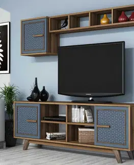 TV stěna / Sestava pod TV Ayla - Walnut, Blue