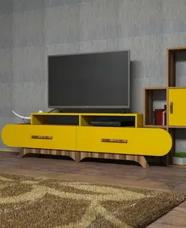 Televizní stolek se skříňkou Flora S Yellow and Walnut