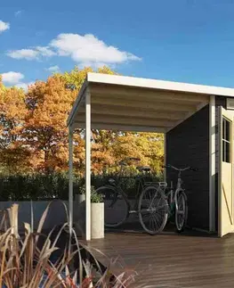 Dřevěný zahradní domek GLUCKSBURG 4 s přístřeškem 190 Lanitplast