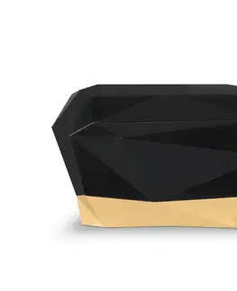 Estila Luxusní černý noční stolek ve stylu art-deco z lakovaného masivního dřeva s pozlacenou základnou 77 cm