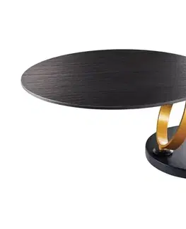 Estila Art deco kulatý otočný konferenční stolek Delin s kulatými deskami a kulatými zlatými otočnými nožičkami 80-134 cm