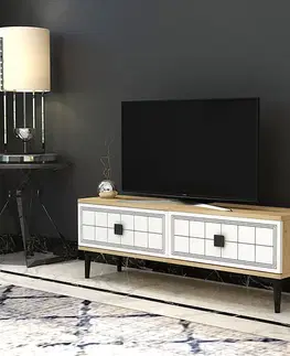 TV stolek Yuka 120 - Sapphire Oak, White