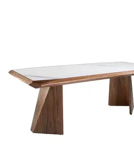 Estila Luxusní designový obdélníkový jídelní stůl Forma Moderna z hnědého ořechového dřeva s bílou mramorovou deskou 220 cm