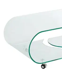 Estila Moderní designový skleněný konferenční stolek Ghost v obdélníkovém tvaru na kolečkách s oblými hranami 90 cm
