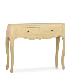 Estila Designový klasický konzolový stolek Ainsa z masivního dřeva ve světle hnědé barvě se dvěma zásuvkami 105 cm