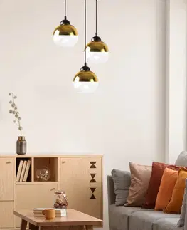 Závěsná lampa Contessa, černá, 3x40, E27, zlaté stínidlo