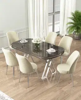 Dining Table & Chairs Set (7 Pieces) Lai - Anthracite, Chrome, Cream