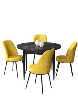 Dining Table & Chairs Set (5 Pieces) Tor - Black Marble, Mustard