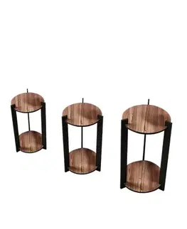 Wooden Plant Stand Flower Desk Round - Walnut