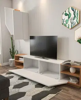 Televizní stolek se skříňkou Zebra White and Teak